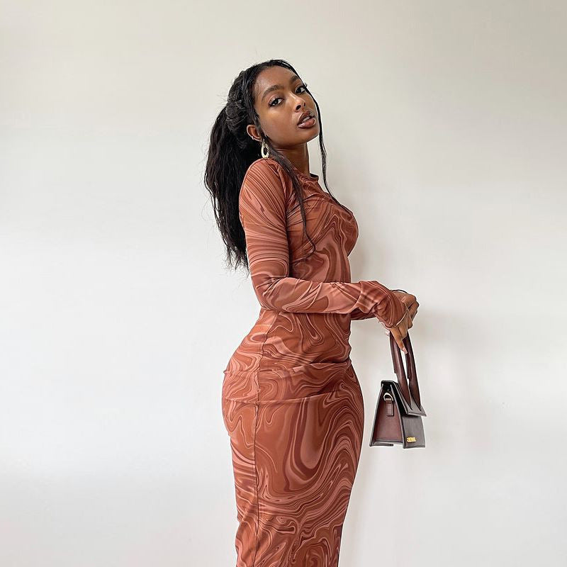 Abstract Printed Sheath Midi Dress