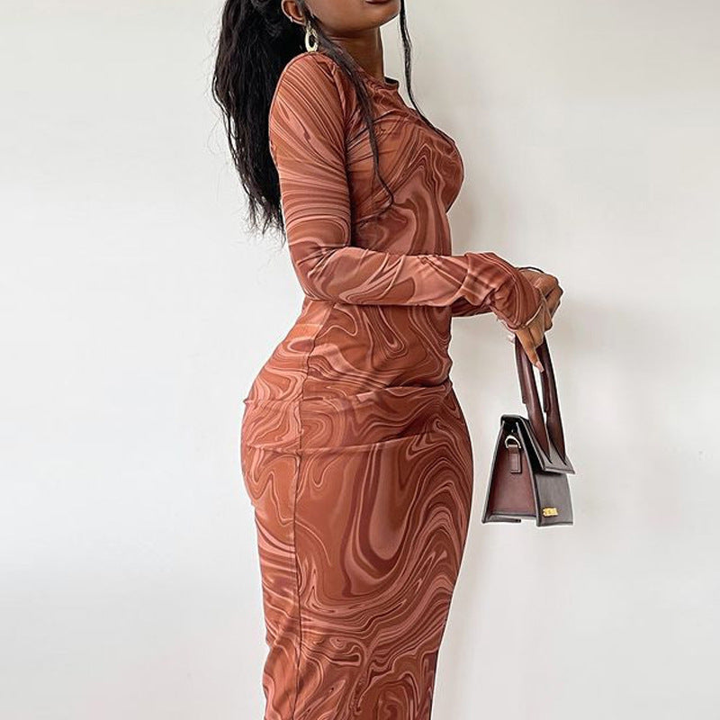 Abstract Printed Sheath Midi Dress