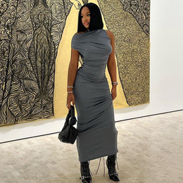 Round Neck Sleeveless Sheath Maxi Dress