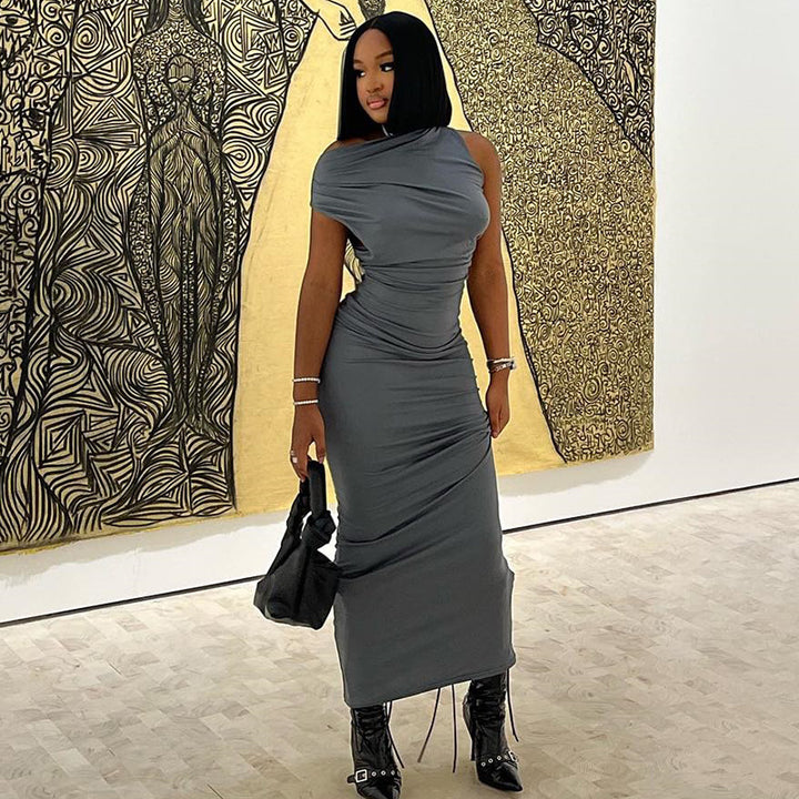 Round Neck Sleeveless Sheath Maxi Dress