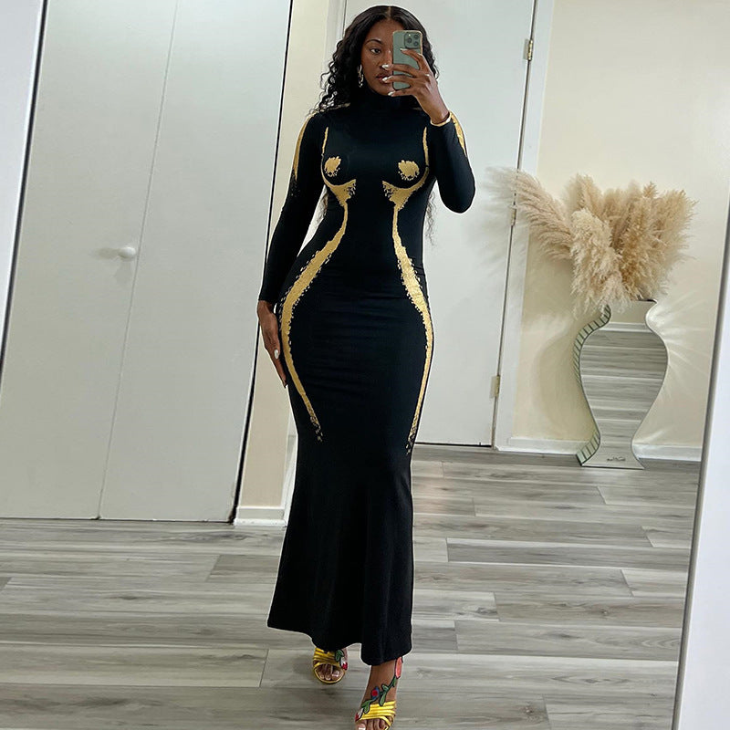 Black Round Neck Maxi Dress