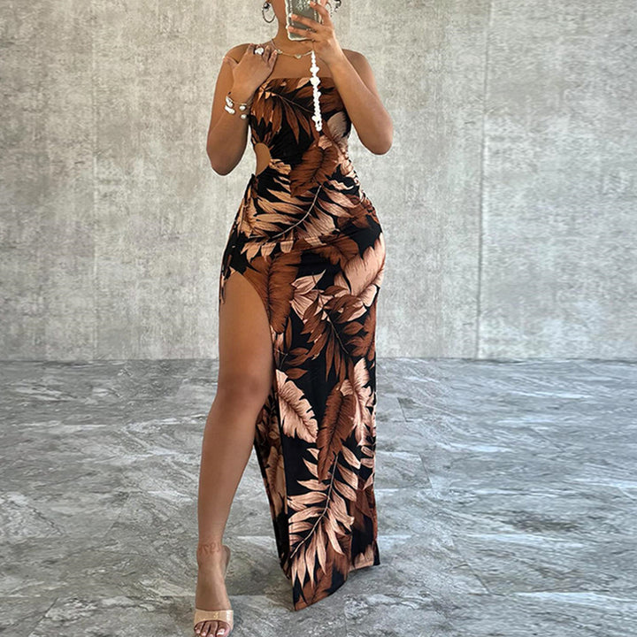 Strapless Sleeveless Abstract Print Maxi Dress