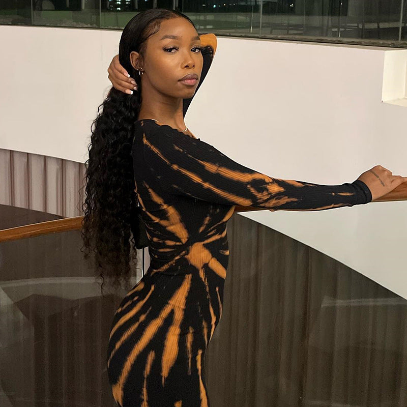 Black Abstract Printed Bodycon Midi Dress