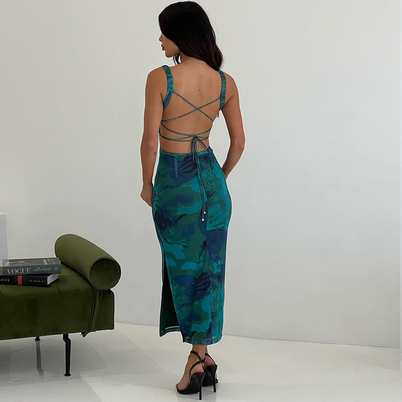 Floral Print Shoulder Straps Maxi Dress