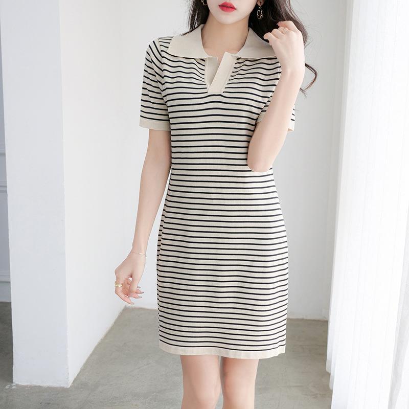 Striped Short Sleeves Round Neck T-shirt Dress