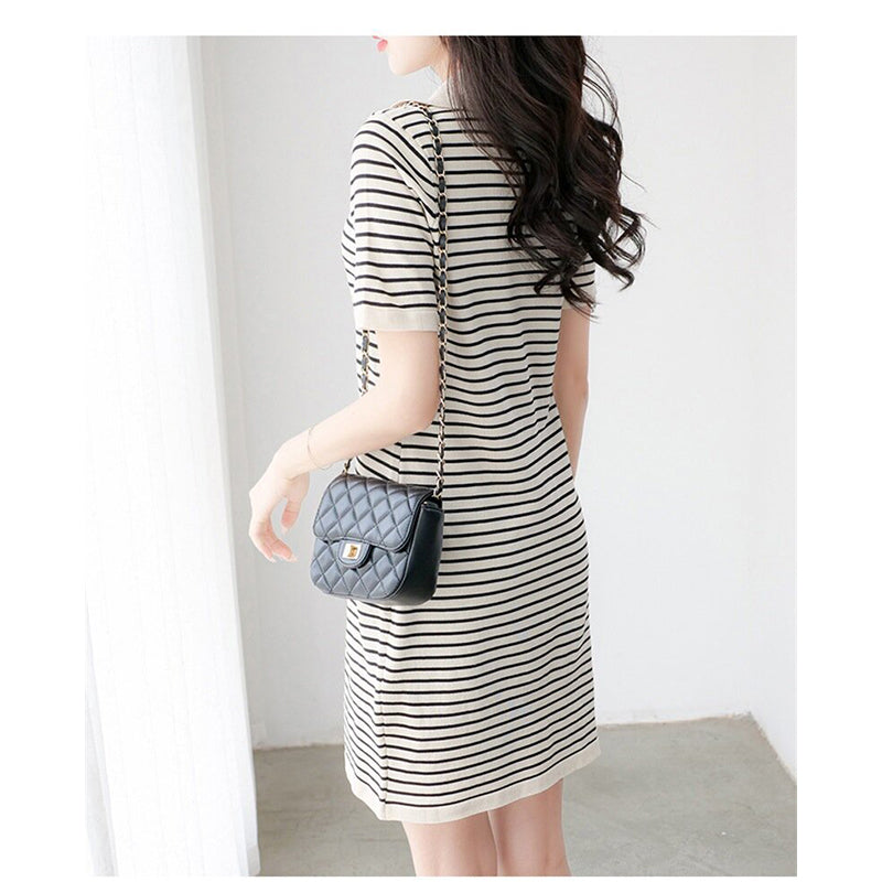 Striped Short Sleeves Round Neck T-shirt Dress