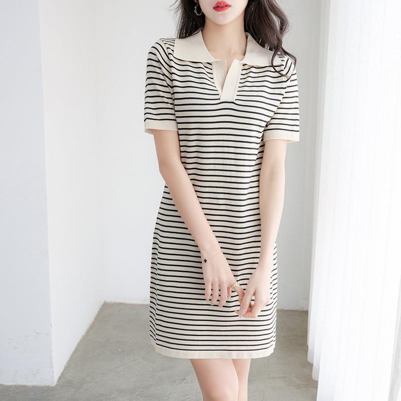 Striped Short Sleeves Round Neck T-shirt Dress
