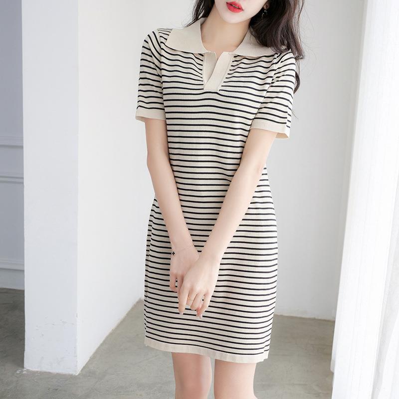 Striped Short Sleeves Round Neck T-shirt Dress