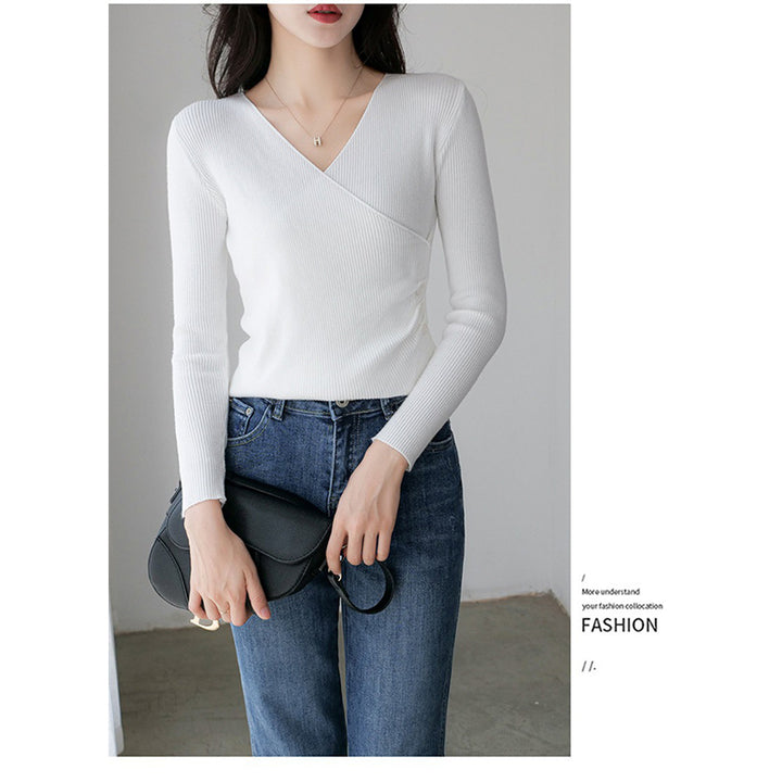 White V-Neck Pullover Sweater