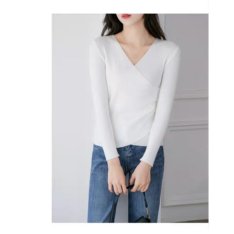 White V-Neck Pullover Sweater