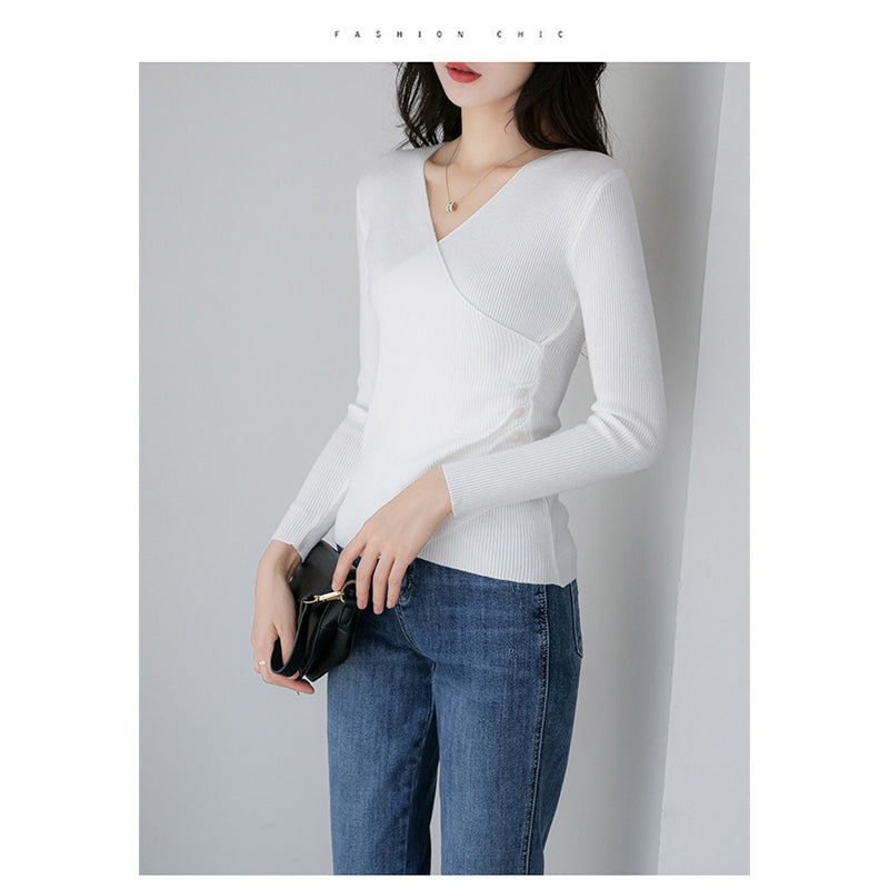 White V-Neck Pullover Sweater