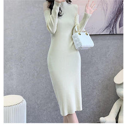 White Solid Round Neck Cold-Shoulder Midi Dress