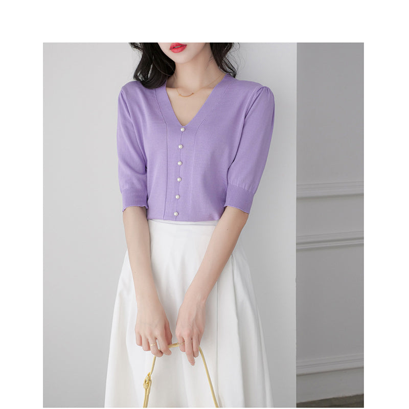 V-Neck Short Sleeves Casual Top