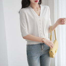 White V Neck Georgette Shirt Style Top
