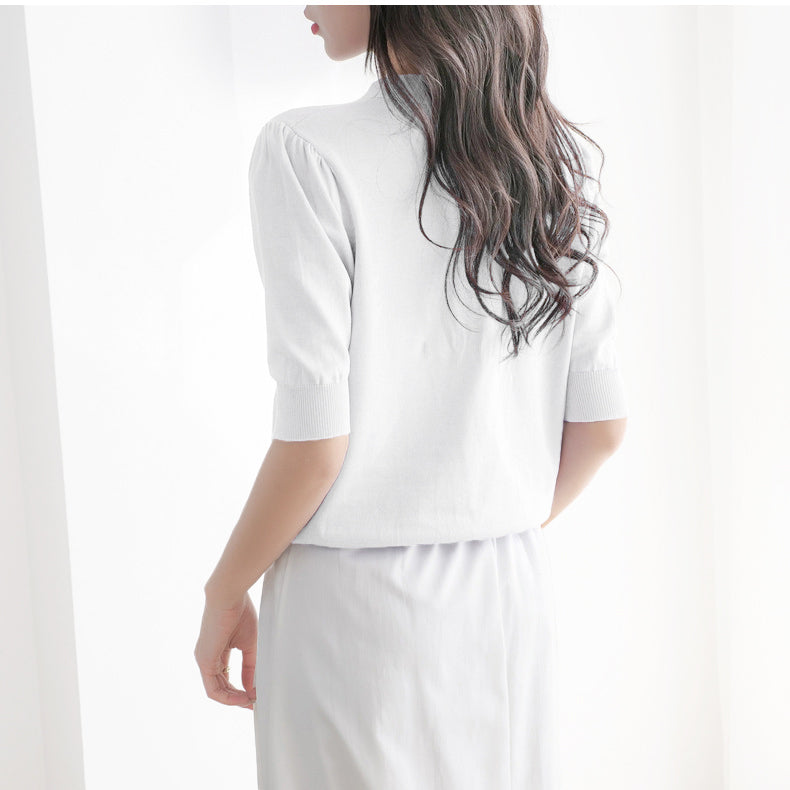 White V Neck Georgette Shirt Style Top