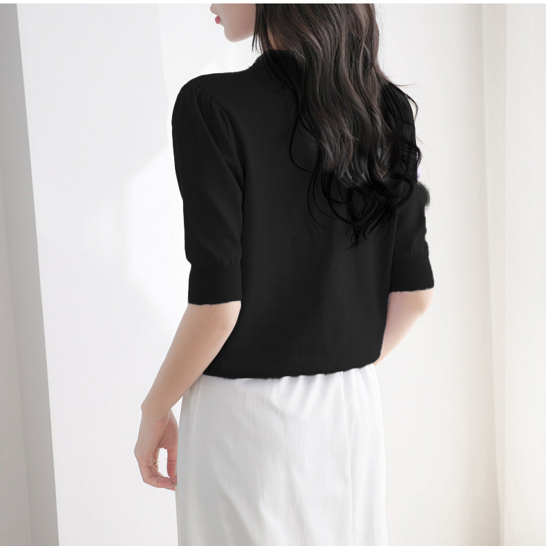 Black V-Neck Georgette Shirt Style Top