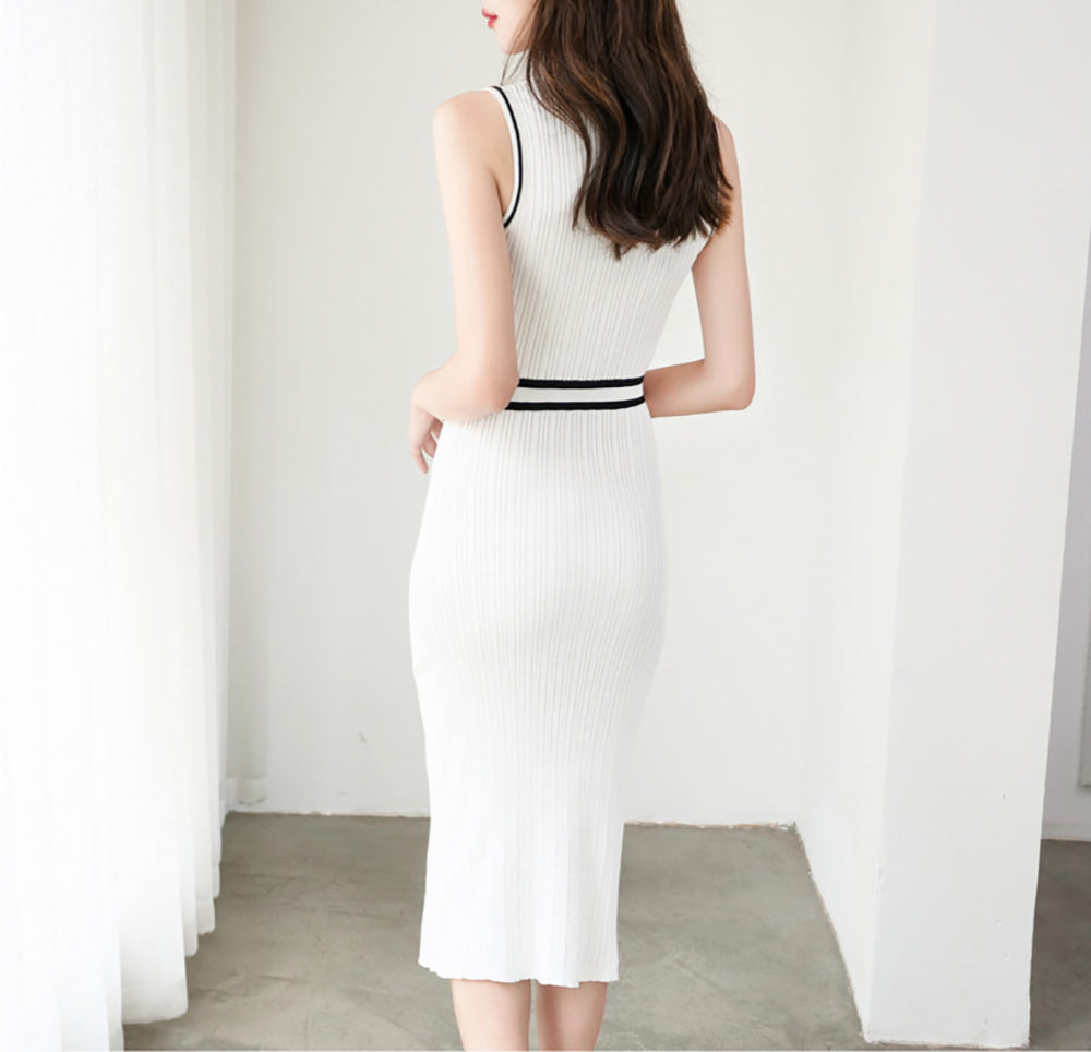 Women Round Neck Bodycon Midi Dress