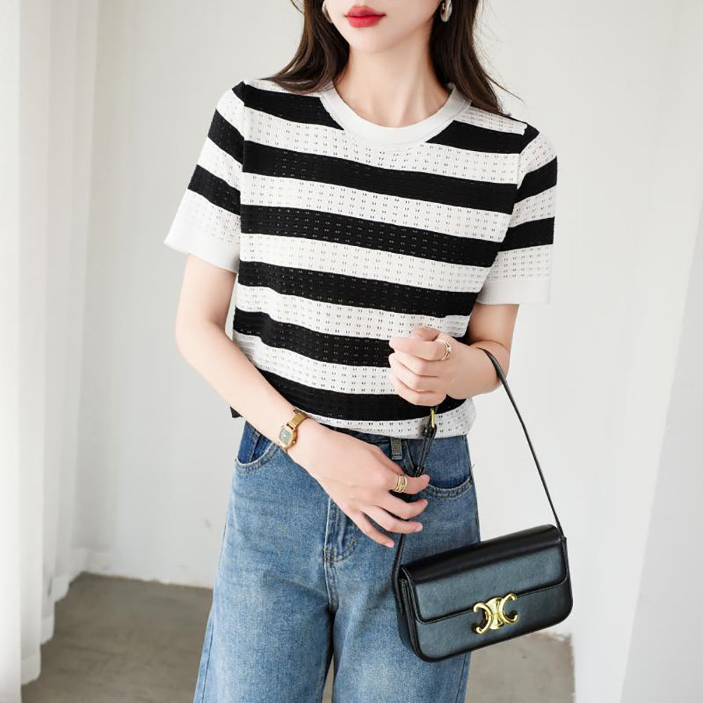Women Striped Round Neck Top