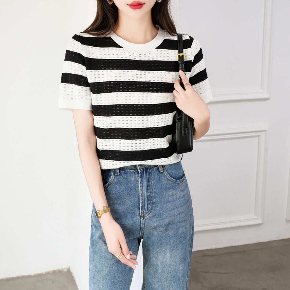 Women Striped Round Neck Top