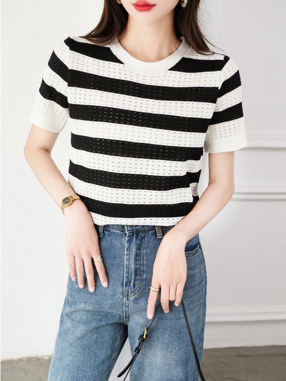 Women Striped Round Neck Top
