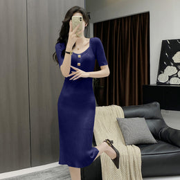 Scoop Neck Short Sleeves Sheath Midi Dress