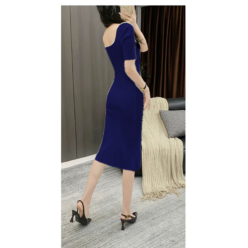 Scoop Neck Short Sleeves Sheath Midi Dress