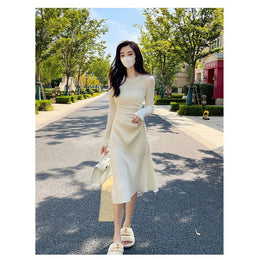 Beige Ribbed Bodycon Dress