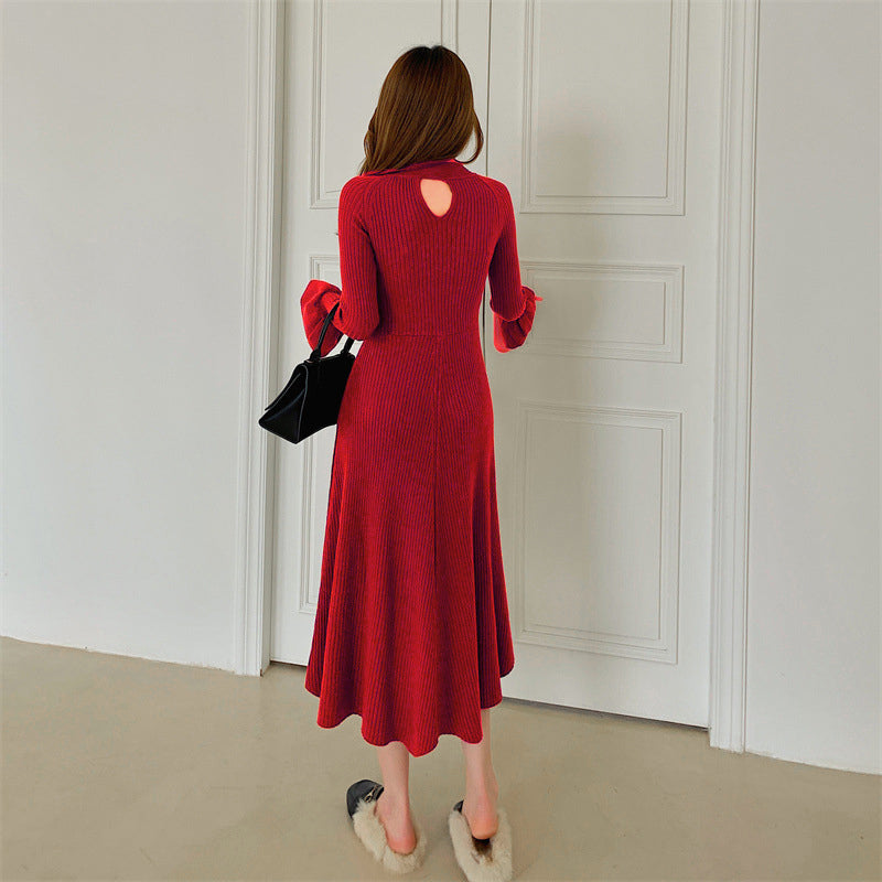 Red Bell Sleeve A-Line Midi Dress