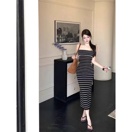 Women Striped Bodycon Midi Dress