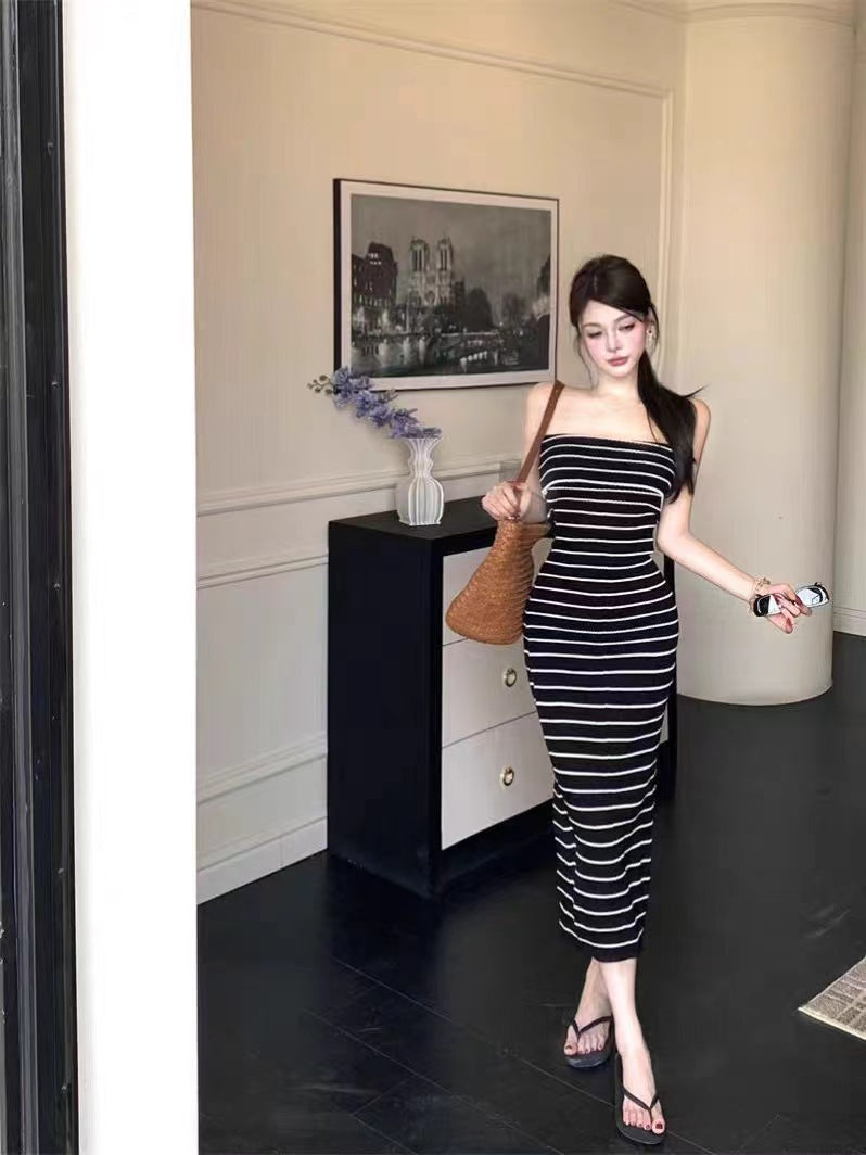 Women Striped Bodycon Midi Dress