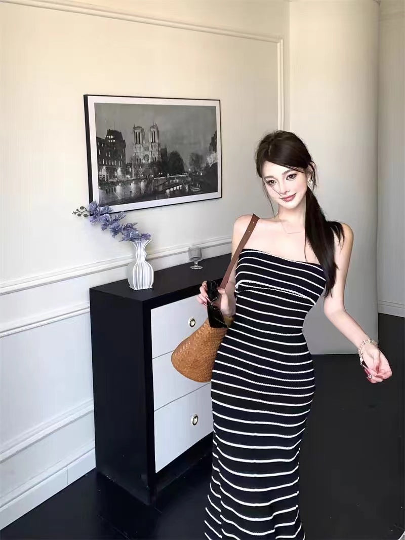 Women Striped Bodycon Midi Dress