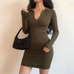 Women Green Solid Bodycon Dress