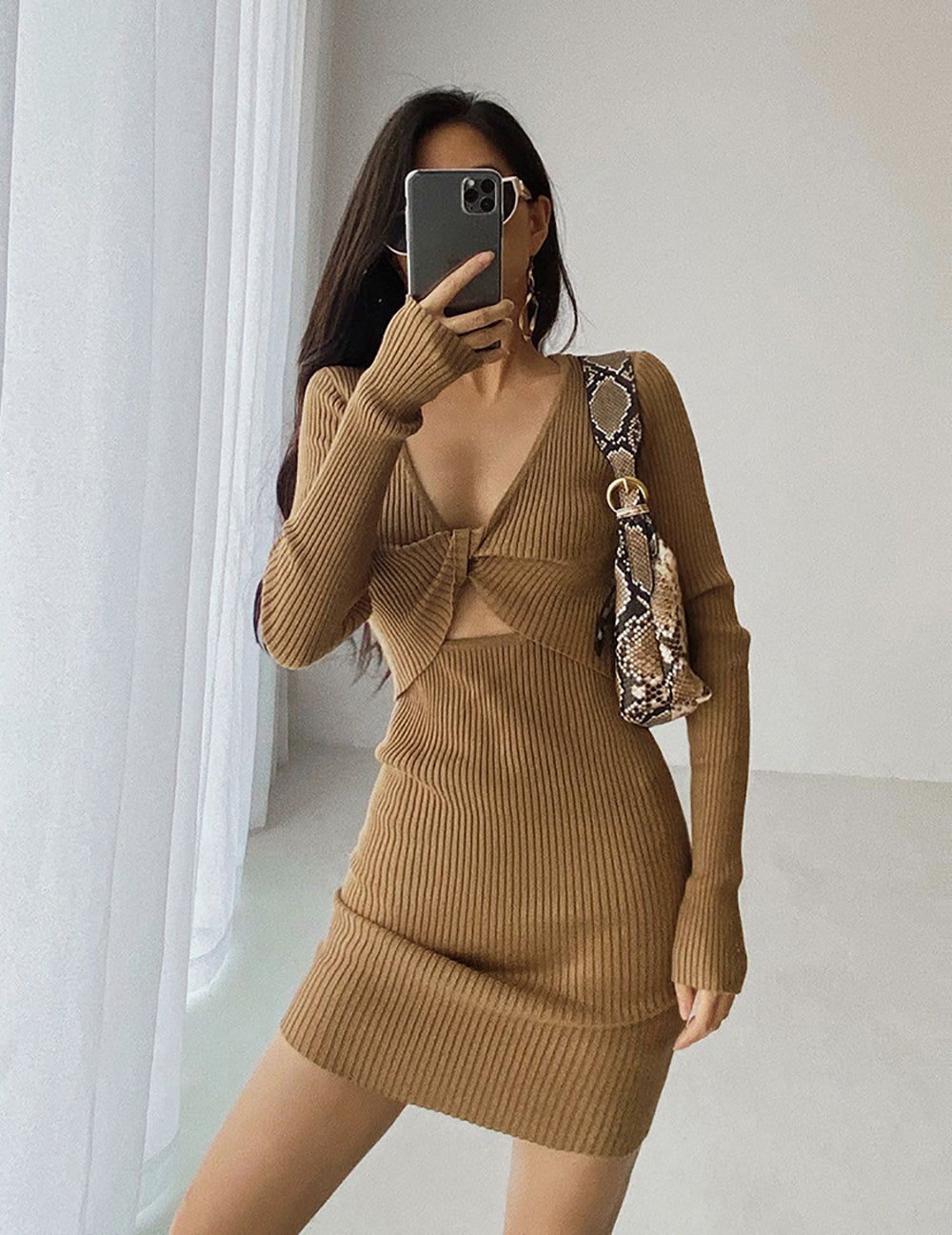 Twisted Ribbed Bodycon Dress