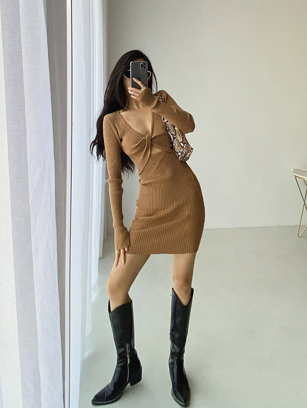 Twisted Ribbed Bodycon Dress