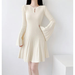 Accordion Pleats Fit & Flare Solid Dress