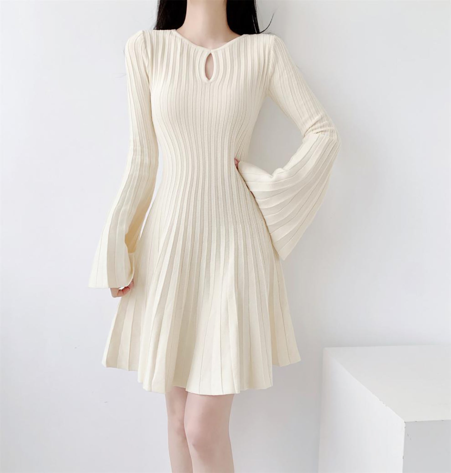 Accordion Pleats Fit & Flare Solid Dress