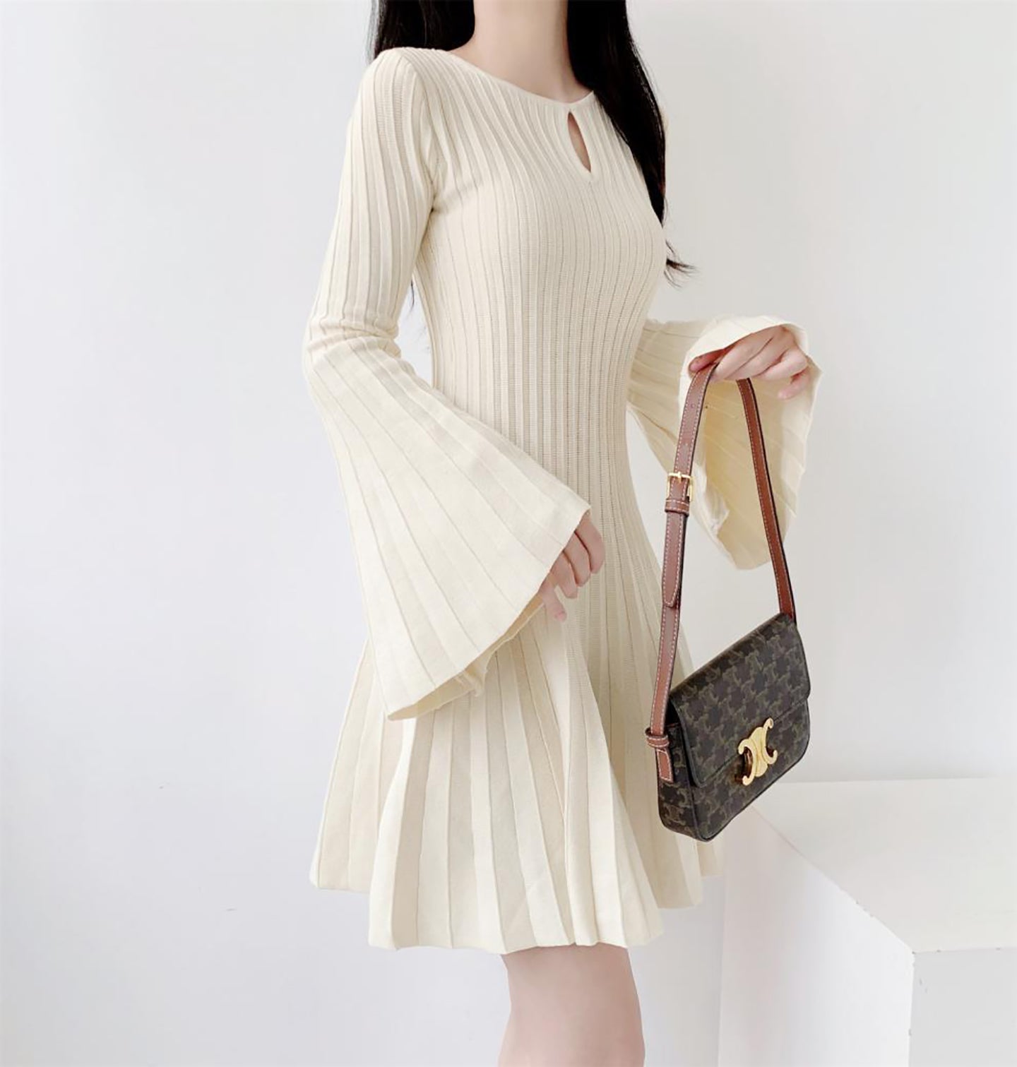 Accordion Pleats Fit & Flare Solid Dress