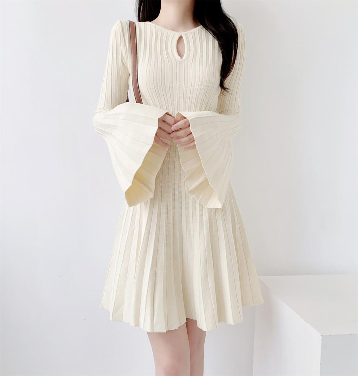 Accordion Pleats Fit & Flare Solid Dress