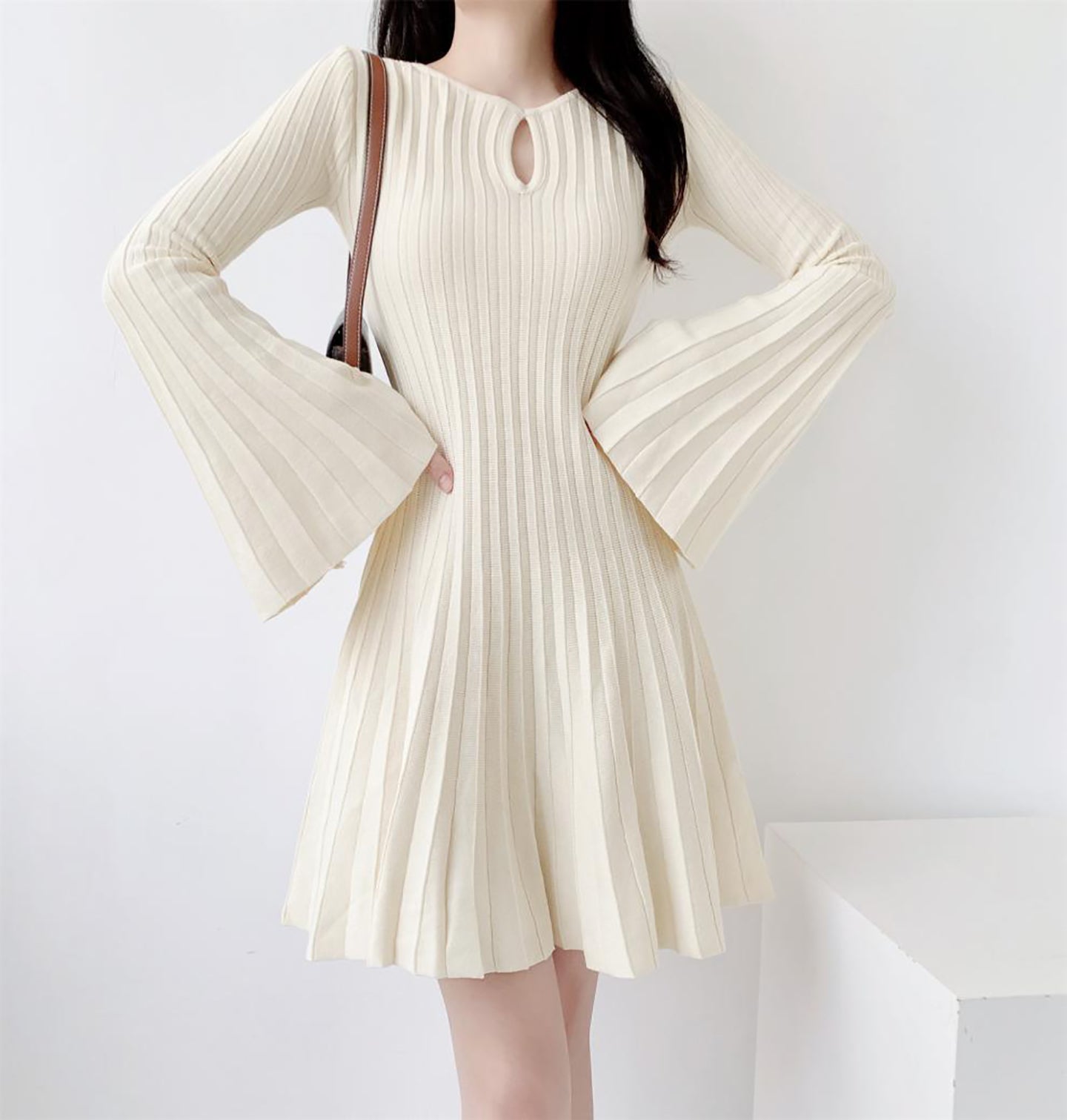 Accordion Pleats Fit & Flare Solid Dress