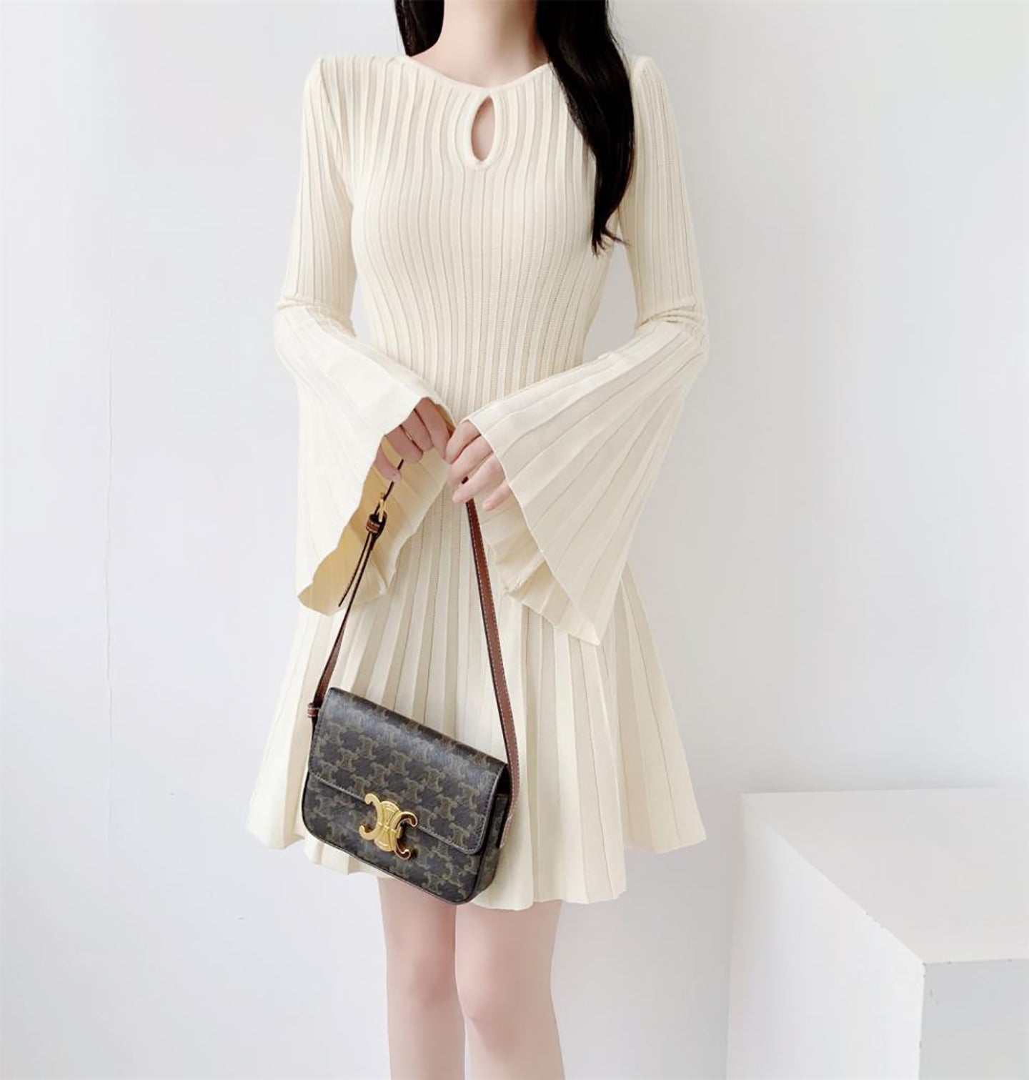 Accordion Pleats Fit & Flare Solid Dress
