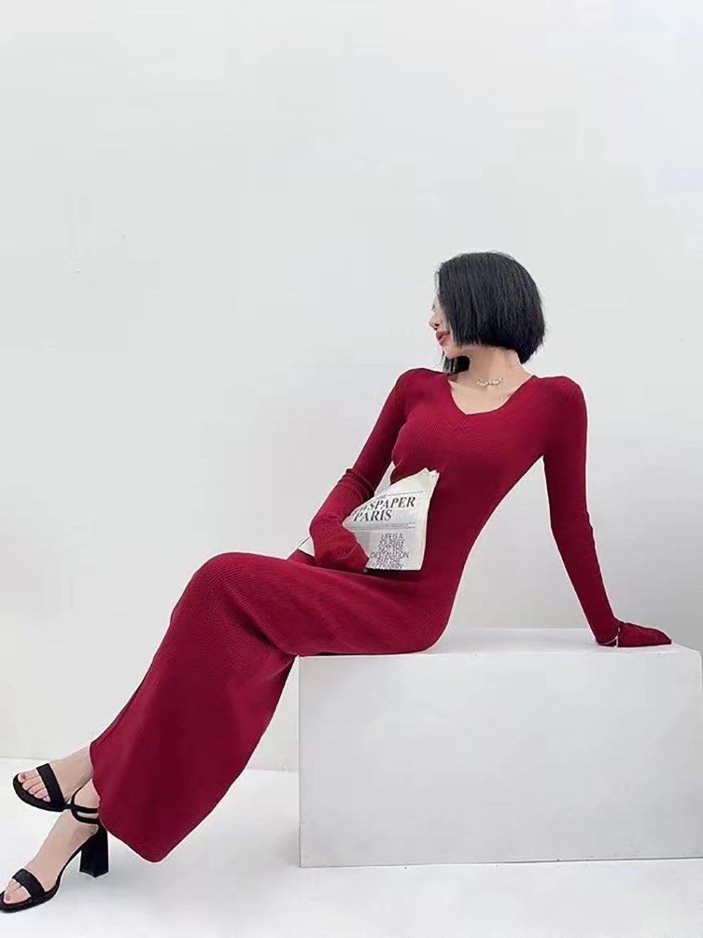 Women Solid Bodycon Maxi Dress