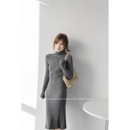 Women High Neck Sheath Midi Dress
