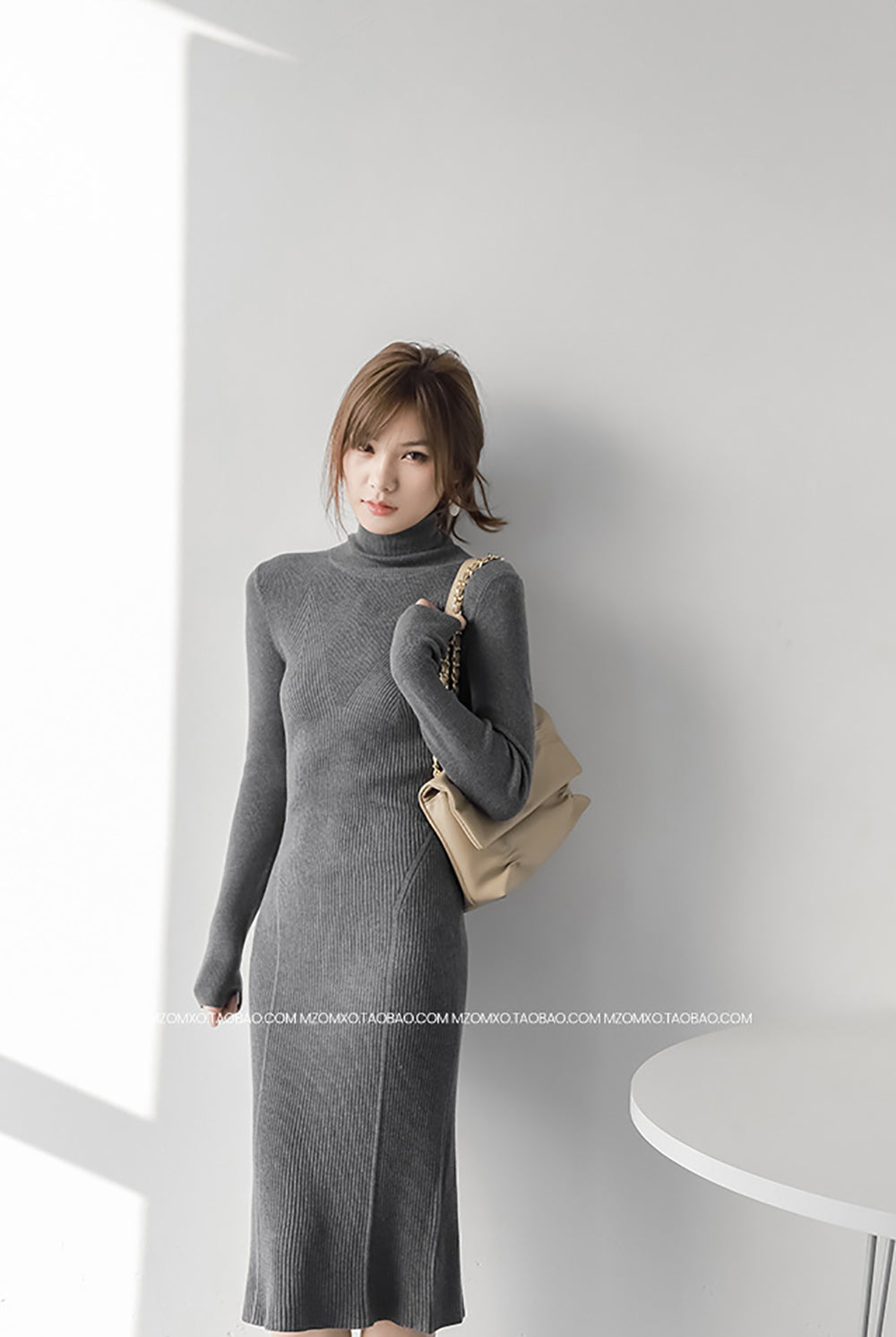 Women High Neck Sheath Midi Dress