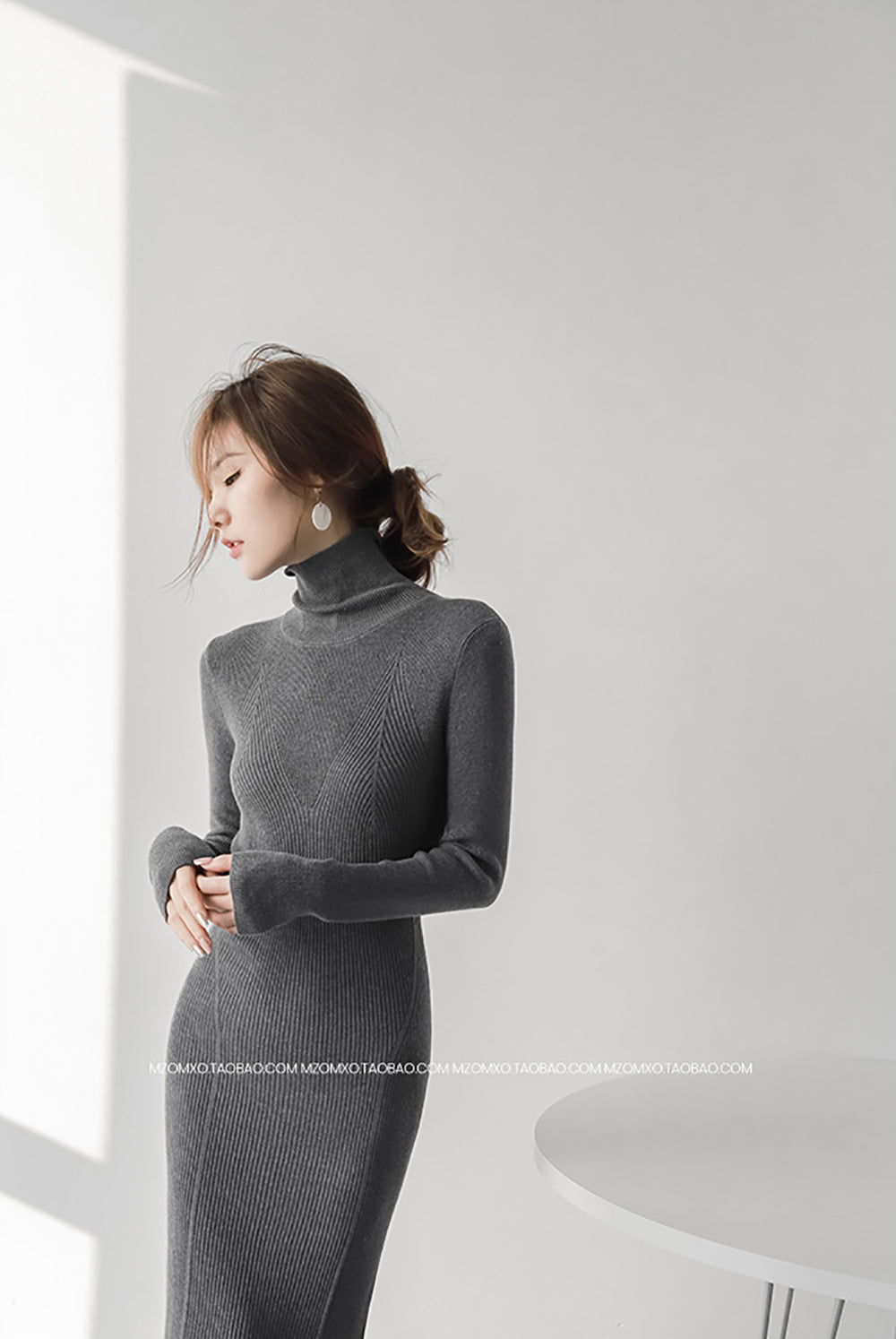 Women High Neck Sheath Midi Dress