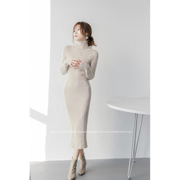 Women High Neck Sheath Midi Dress