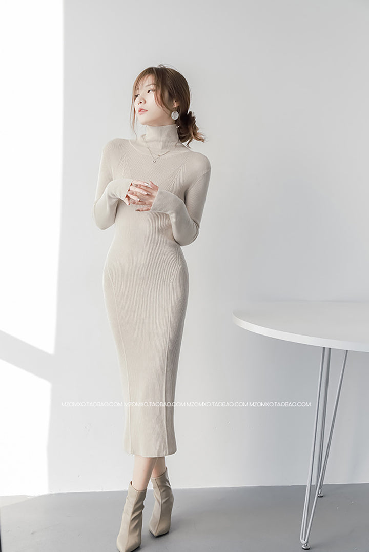 Women High Neck Sheath Midi Dress