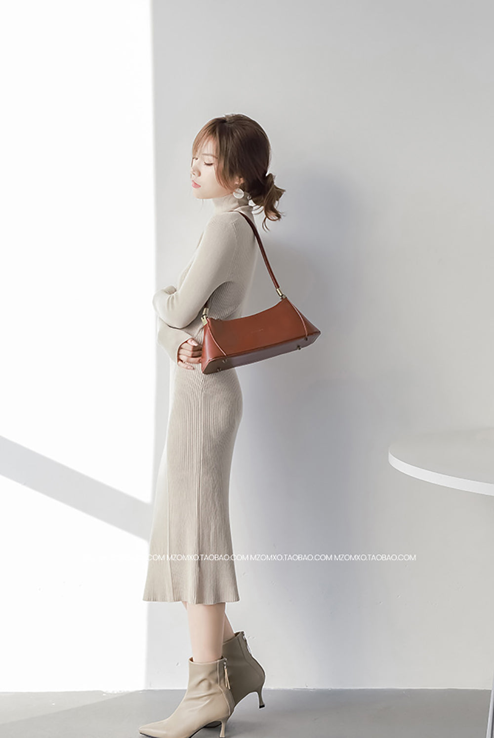Women High Neck Sheath Midi Dress