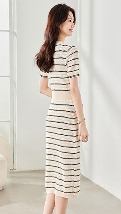 Women Round Neck Bodycon Midi Dress