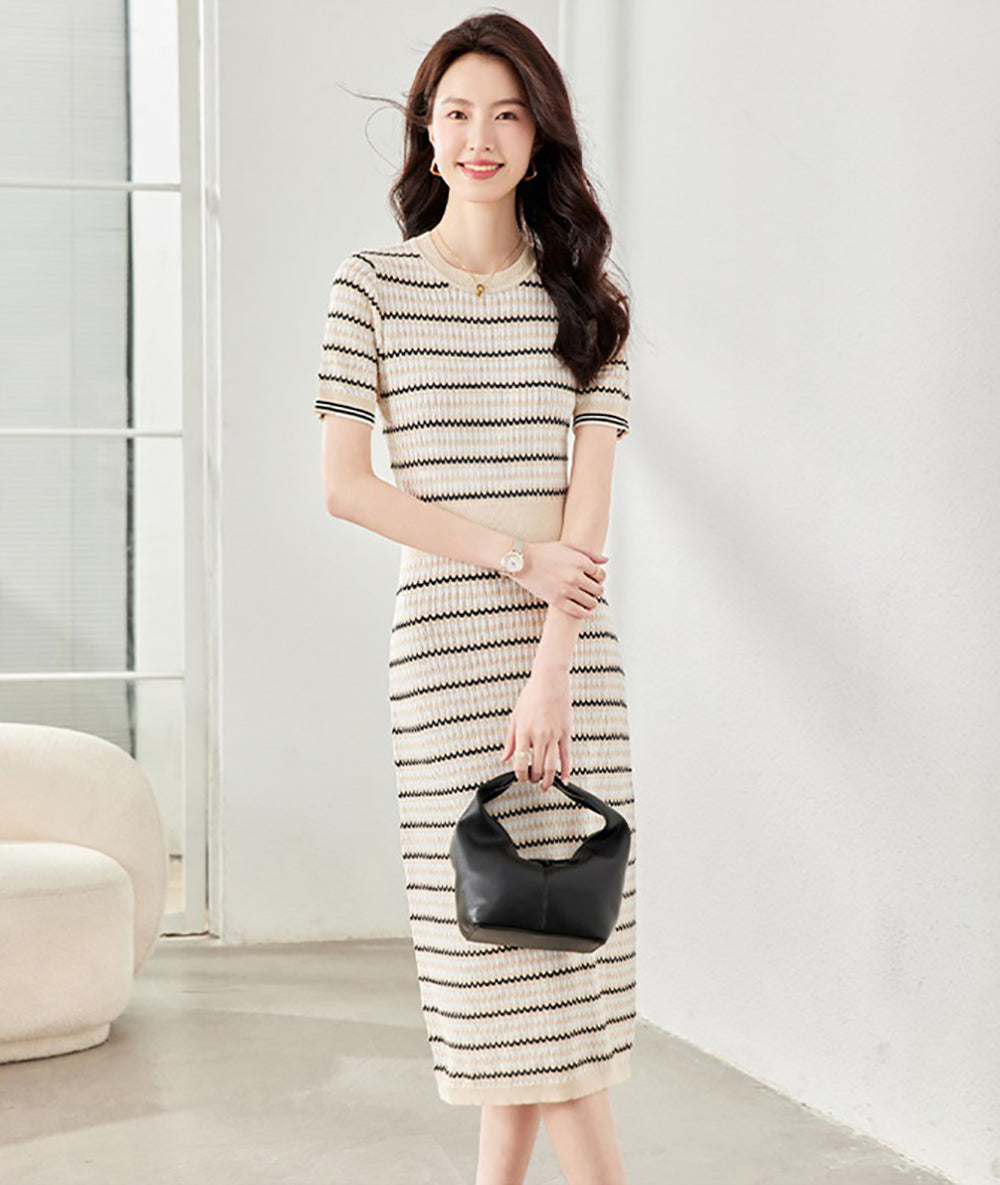 Women Round Neck Bodycon Midi Dress