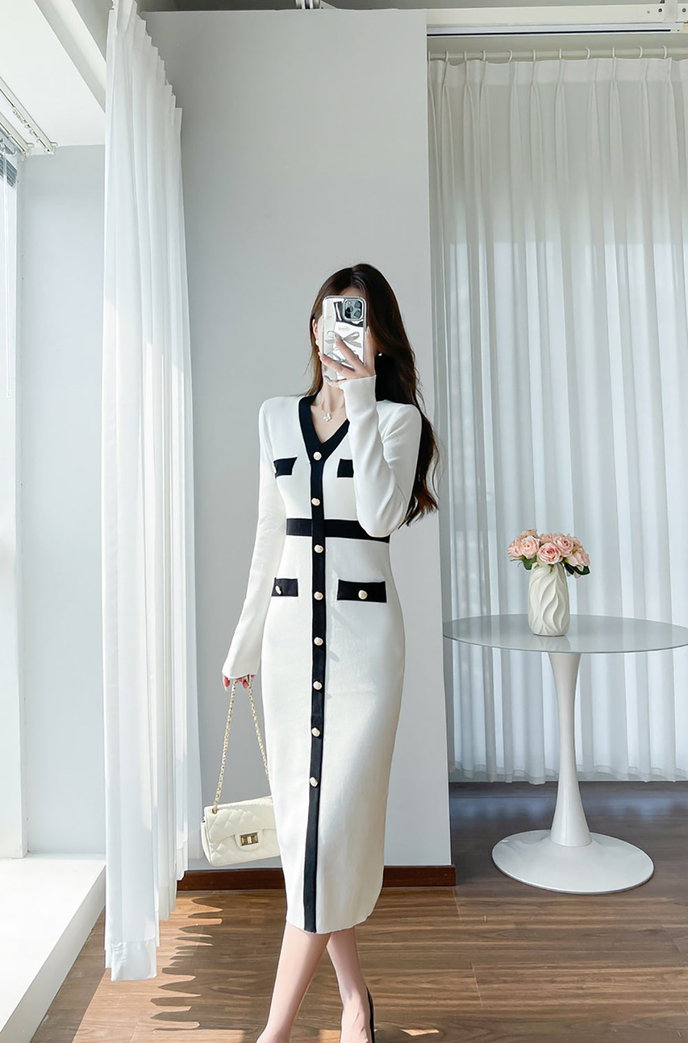 Women Colourblocked Bodycon Midi Dress